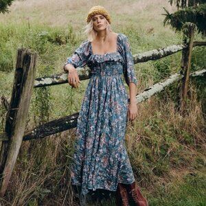 Free People Oasis Floral‎ Midi Dress Jade Green Size Small Boho Western